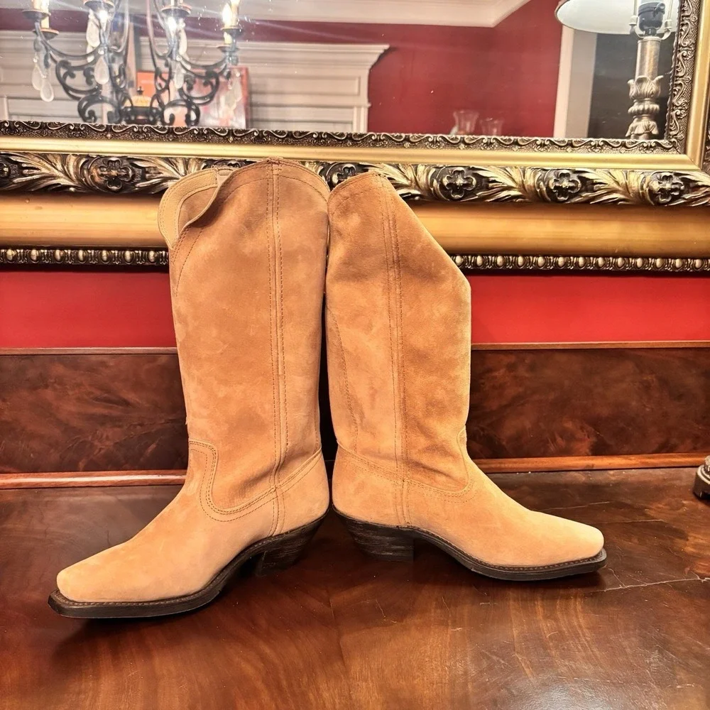 Dingo Womens 7M Camel Suede Fringe Western Boots Knee High Cowgirl Boho Festival - Picture 7 of 10